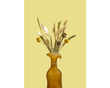 vintage amberkleurige glazen vaas klein formaat: H30cm B: 7cm