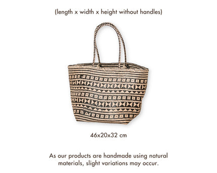 Boho Tote Bag – Zeegras Zomertas – Schouder Strandtas – Geweven Natuurlijke Tas – Grote Boho Boodschappentas KIDUL (zwart)