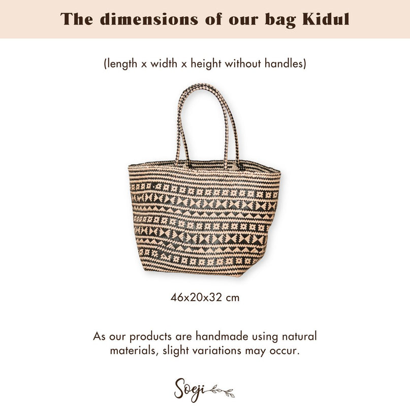 Boho Tote Bag – Zeegras Zomertas – Schouder Strandtas – Geweven Natuurlijke Tas – Grote Boho Boodschappentas KIDUL (zwart)