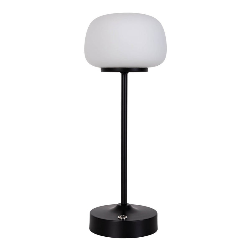 LED -batterij/ tafellamp "Pina" 30 cm hoog, gemaakt van metaal (zwart) en glas (wit), geïntegreerde LED's, warm wit