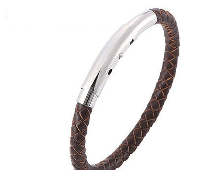 Echte gevlochten lederen armband-zilveren gesp
