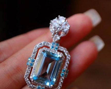 Sprankelende blauwe topaz vierkante hanger ketting