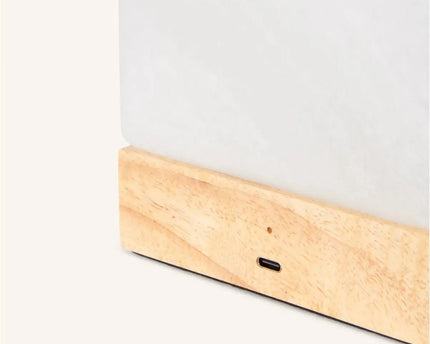 YCE lichtbruine draadloze houten lamp met bevroren glas-oplaadbare, dimbare, 100-uur batterij