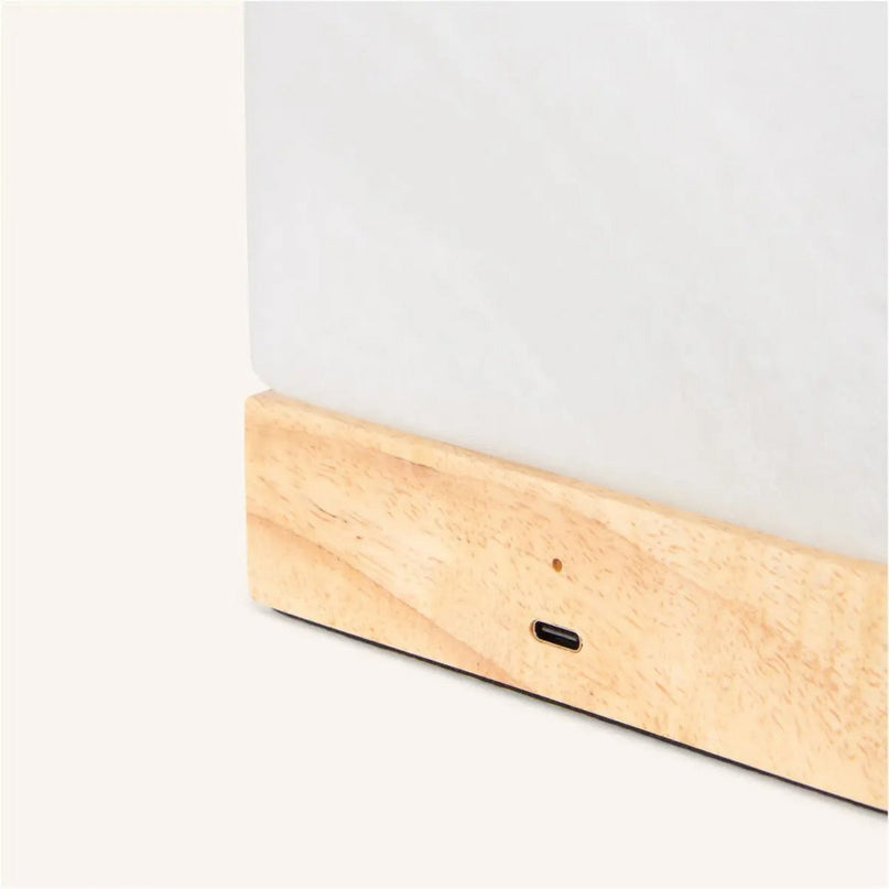 YCE lichtbruine draadloze houten lamp met bevroren glas-oplaadbare, dimbare, 100-uur batterij