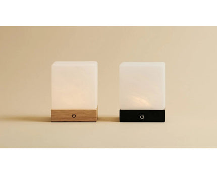 YCE lichtbruine draadloze houten lamp met bevroren glas-oplaadbare, dimbare, 100-uur batterij