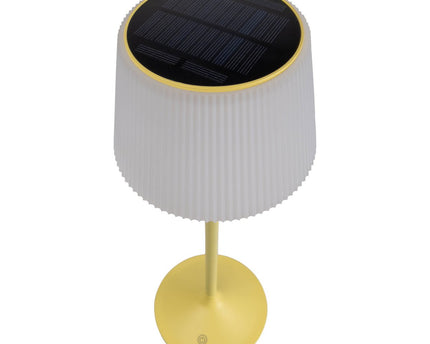 Zonne -batterijlamp "EMMI" 38 cm hoog, paraplu Ø 13 cm, metaal in geel en wit plastic, voor de buitenruimte, dimable CCT.
