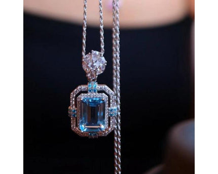 Sprankelende blauwe topaz vierkante hanger ketting