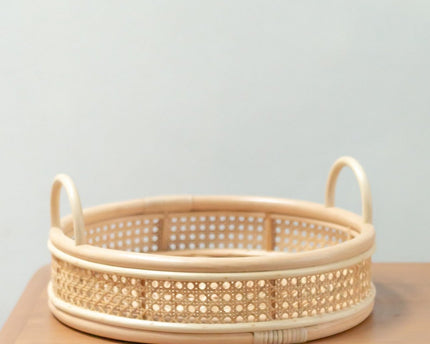 Rotan Dienblad | Rond Dienblad NEIRA Handgemaakt Beige Decoratief Dienblad Ø40 cm