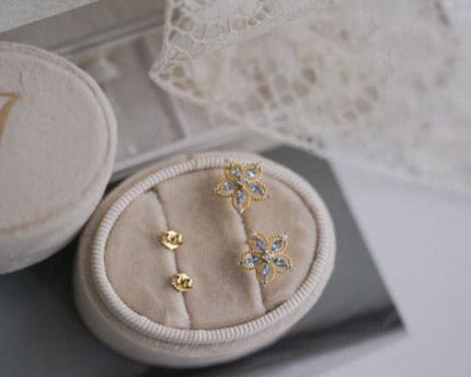Bauhinia-Sky Blue Topaz Flower Ear studs