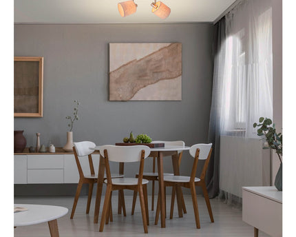 Muur en plafondlamp met 2 zitplaatsen "Maron" gemaakt van metalen satine mat met stof paraplu's in de natuur, met E14-aansluiting, lamp voor woonkamer, eetkamer, gang en kantoor, 46 x 12 cm