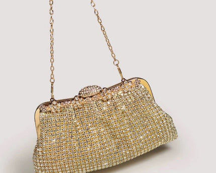 Luxe clutch met diamantlook, goud en zilver