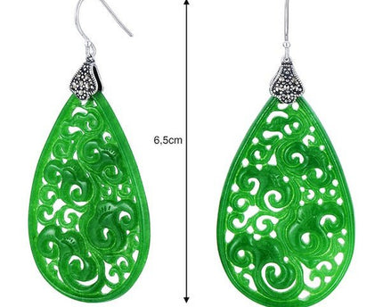 Waterdrop Jade oorbellen-Ruyi bloempatroon