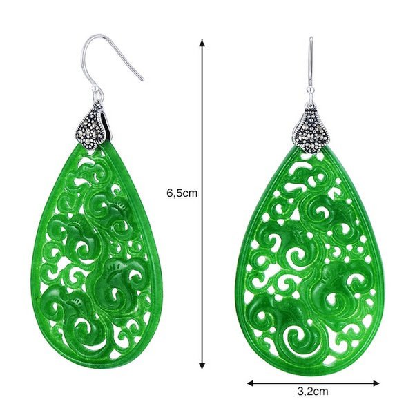 Waterdrop Jade oorbellen-Ruyi bloempatroon