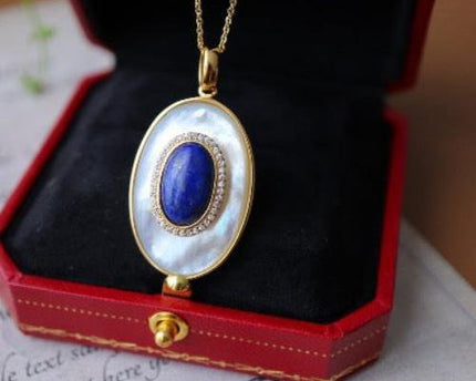 Lapis Lazuli MOP grote ovale hanger ketting