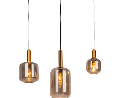 3 hanglamp "fumo", hanglamp gemaakt van metaal en glas in zwart, met E14 -aansluiting, voor eetkamer, woonkamer, gang of kantoor, hangende lamp 82 cm lang