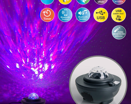 Atmosferische Galaxy LED -projector, decoratieve verlichting gemaakt van plastic, kleurrijke, geïntegreerde LED, voor binnen