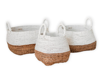 Geweven opbergmand wit – Boho decoratieve mand – vierkante wasmand – plankmand gemaakt van bananenvezel MAJALENGKA wit (3 maten)