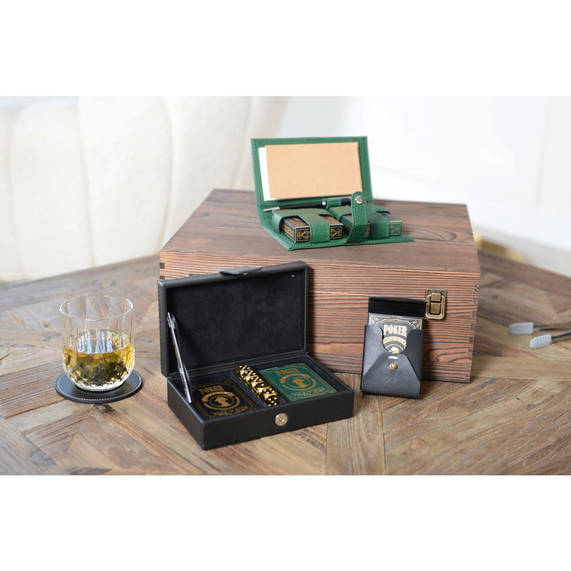 Pokerspel in zwarte imitatie Leather Case 6x3x9cm