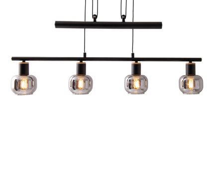 4 hanger lamp "fumoso", hanglamphoogte verstelbaar gemaakt van metaal en rookglas in zwart, met E14 -aansluiting, voor eetkamer, woonkamer, gang of kantoor, 78 x 10 cm