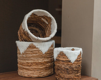 Kleine zeegrasmand MENIK | Plantenmand | Geweven Boho-mand | Plantenbak | Ronde bloemenmand | Macramé mand