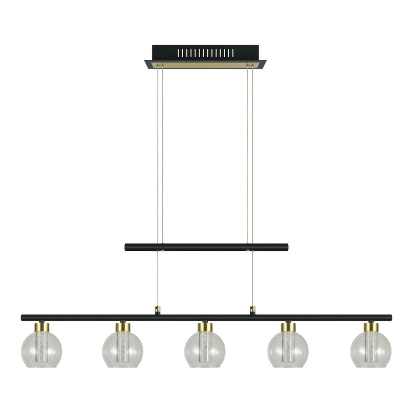LED-glazen hanglamp "messing" zwart, klassiek, hangende lamp gemaakt van zwart metaal en glas, met stevig ingebouwde LED's, verlichting voor woonkamer, eetkamer of kantoor, 90 cm lang