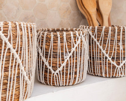 Kleine Zeegrasmand ORIS | Ronde bloemenmand | Geweven Boho-mand | Plantenmand | Plantenbak | Macramé mand