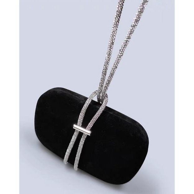Luxe zwart fluwelen feestclutch-fonkelende diamanten riem