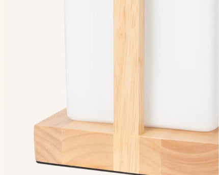 Noah lichtbruine houten oplaadbare tafellamp met glas en houten handgreep
