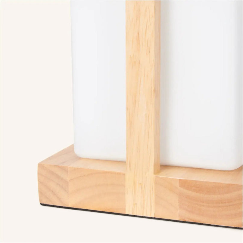 Noah lichtbruine houten oplaadbare tafellamp met glas en houten handgreep
