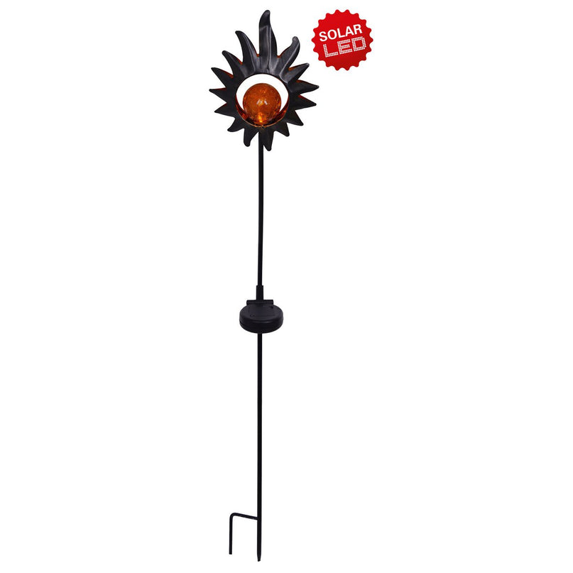 LED Solar Skeer "Sun" 93,5 cm, voor buiten, metaal en glazen aarde spies in het zwart, met geïntegreerde LED