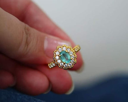 Emerald Gemstone Flower Ring - Real Emerald -verstelbaar