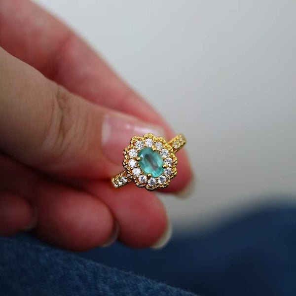 Emerald Gemstone Flower Ring - Real Emerald -verstelbaar