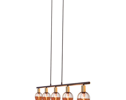 5 hanglamp "Corbis", echtelijke lamp gemaakt van zwart in zwart, met goud en rotan, met E14 -aansluiting, voor eetkamer, woonkamer, gang of kantoor, 100 cm lang