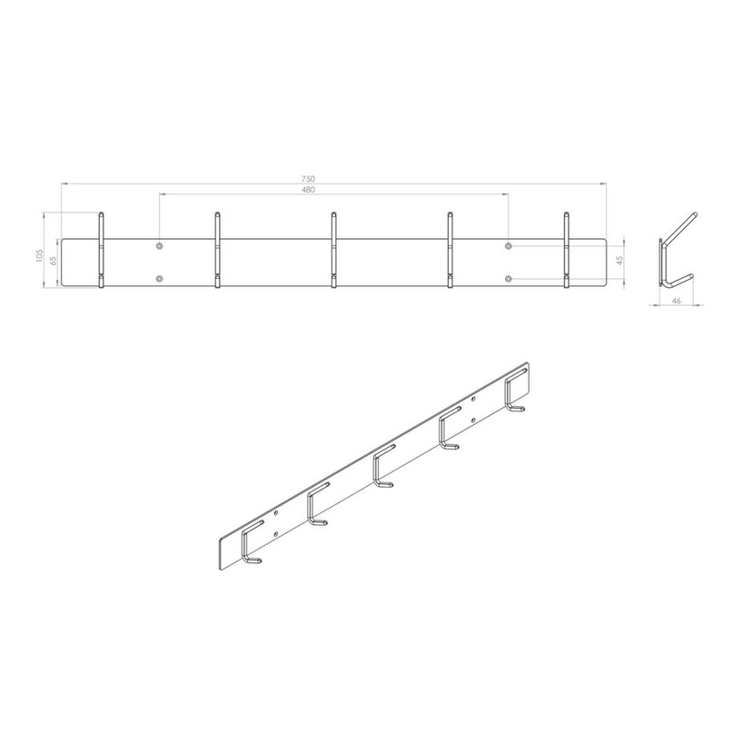 Gorillz Mystiek Five - Industriële - Wandkapstok - Muur Kapstok - Zwart