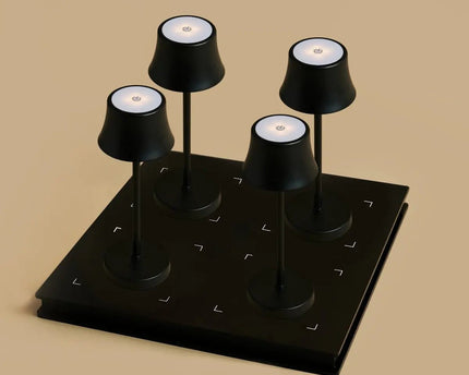 Combi Set Professional-4 X de Pijp Mini Midnight Black oplaadbare tafellampen & 1 x Amstel Wireless Charging Station met Qi-Technology-Perfect voor restaurants, gastvrijheid en hotels