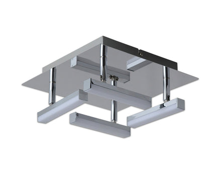 LED -plafondlamp "Turijn" 25 cm x 25 cm, ongeveer 11 cm hoog, chroom -gekleurd metaal, opaalgecoleerd plastic, geïntegreerde LED's, warm wit