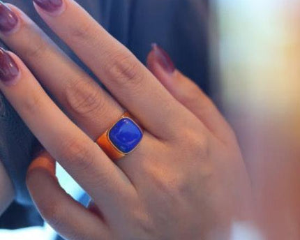 Vetgedrukte look square lapis lazuli ring - verstelbaar