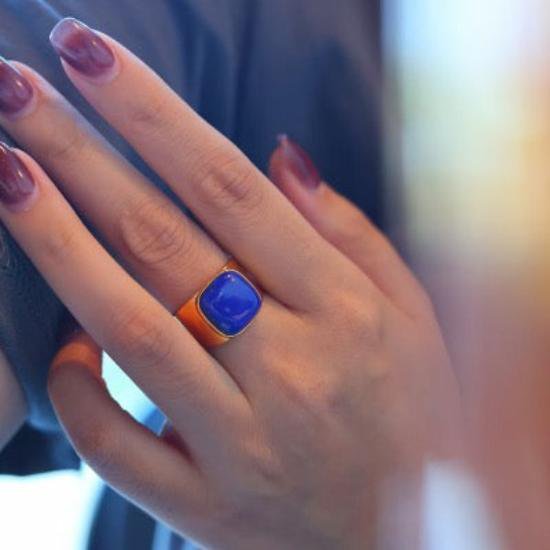 Vetgedrukte look square lapis lazuli ring - verstelbaar