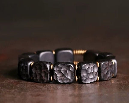 Zwarte sandaal houten vierkante plaat armband