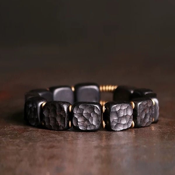 Zwarte sandaal houten vierkante plaat armband