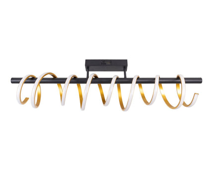 LED -plafondlicht "Belleza", moderne metalen plafondlamp en plastic in zwart, goud en wit, met stevig gebouwd -in LED's, 100 cm lang. De ideale verlichting voor woonkamer, eetkamer of kantoor.
