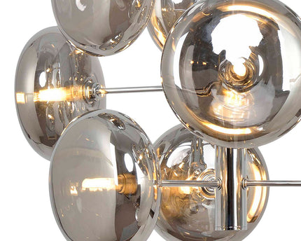 Hanger lamp "Orion" Ø ca. 53 cm barnsteen, gemaakt van messing gekleurd metaal en glas in barnsteen, G9-sockets, verlichting voor woonkamer, eetkamer of kantoor.