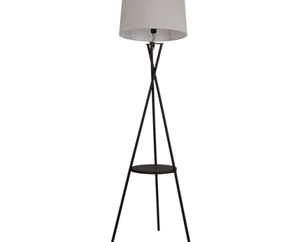 Staande lamp met geïntegreerde "tora" tafel gemaakt van roest -gekleurd metaal en natuurlijk gekleurd textielmateriaal, 158 cm hoog Ø 51 cm, e27