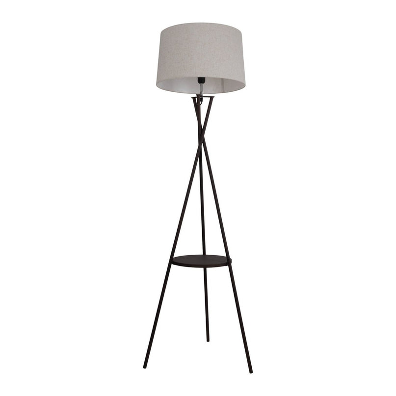 Staande lamp met geïntegreerde "tora" tafel gemaakt van roest -gekleurd metaal en natuurlijk gekleurd textielmateriaal, 158 cm hoog Ø 51 cm, e27