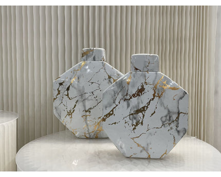 Gouden lak marmeren patroon zeshoek decoratieve pot (klein formaat)
