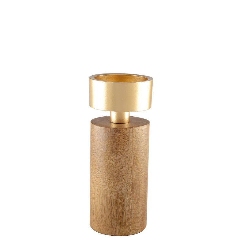 Hout- en goudmetalen kandelaar 19 cm