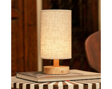 Ben lichtbruine houten donkerbruine tafellamp-oplaadbaar, dimbaar, USB-C aangedreven