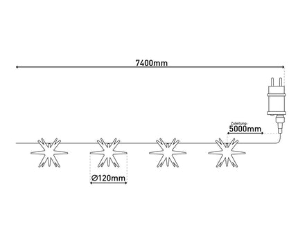 LED -lichte keten "3D -sterren" gemaakt van plastic in geel, met stevig geïnstalleerde LED's, kerstdecoraties voor buiten