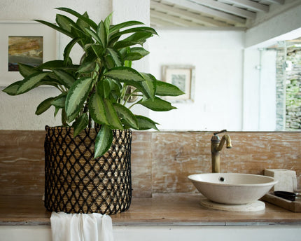 Opbergmand PURA | Plantenmand | Wasmand (zwart) gemaakt van bananenvezel (3 maten)