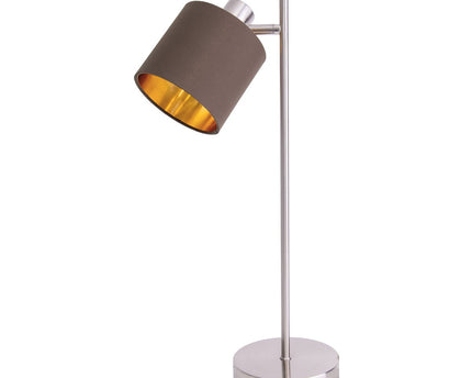 Tafellamp "Maron" gemaakt van metaal-satine-meter met stof paraplu's in bruin, met E14-aansluiting, lamp voor woonkamer, eetkamer, gang en kantoor, tafellamp 51 cm hoog
